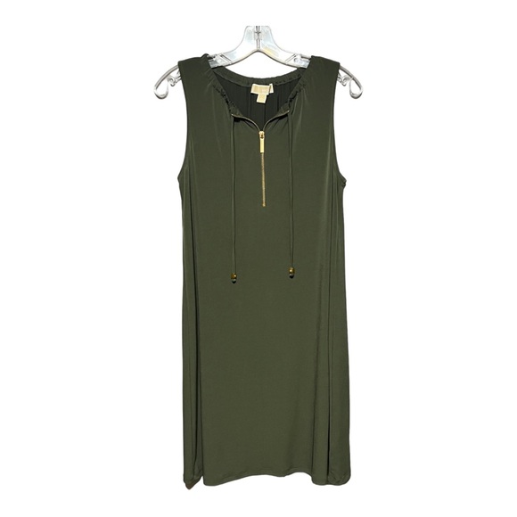 Michael Michael Kors Olive Green Sleeveless Shirt Dress 3/4 Zip Halter Midi - Picture 1 of 8